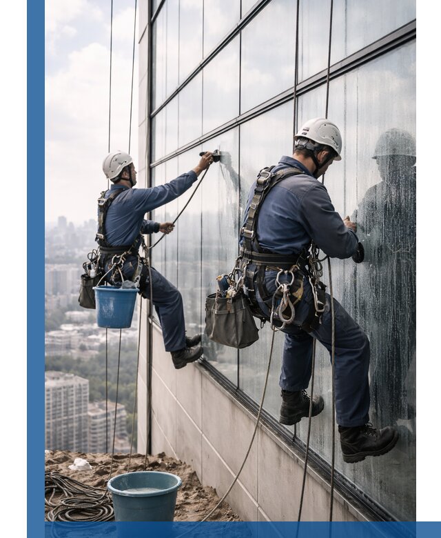 Профессиональная мойка фасадных окон альпинистами в Карталах