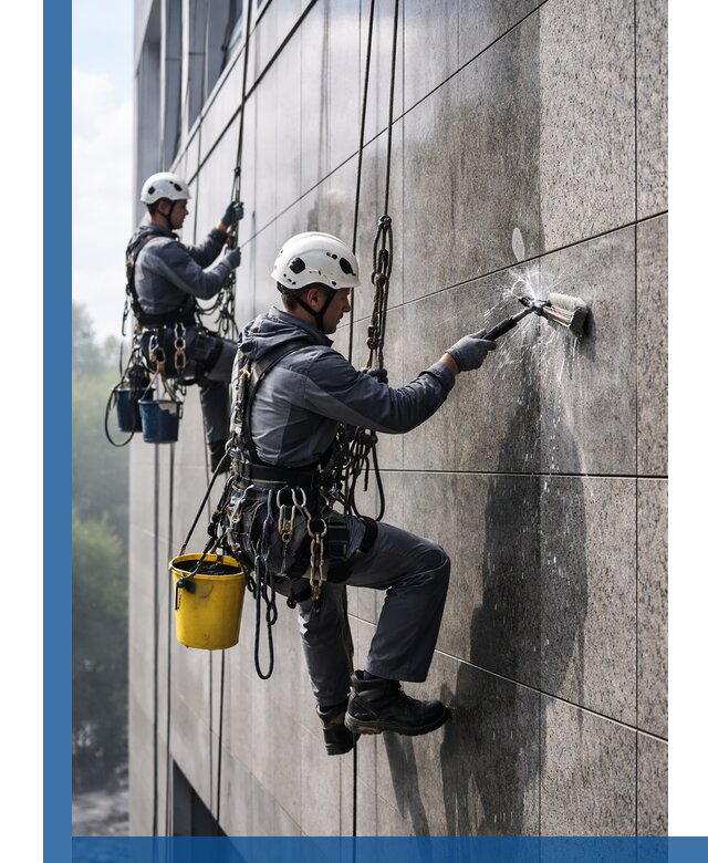 Профессиональная мойка фасада из керамогранита в Карталах