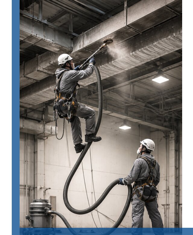 Обеспыливание потолочных конструкций в Карталах промышленным альпинизмом