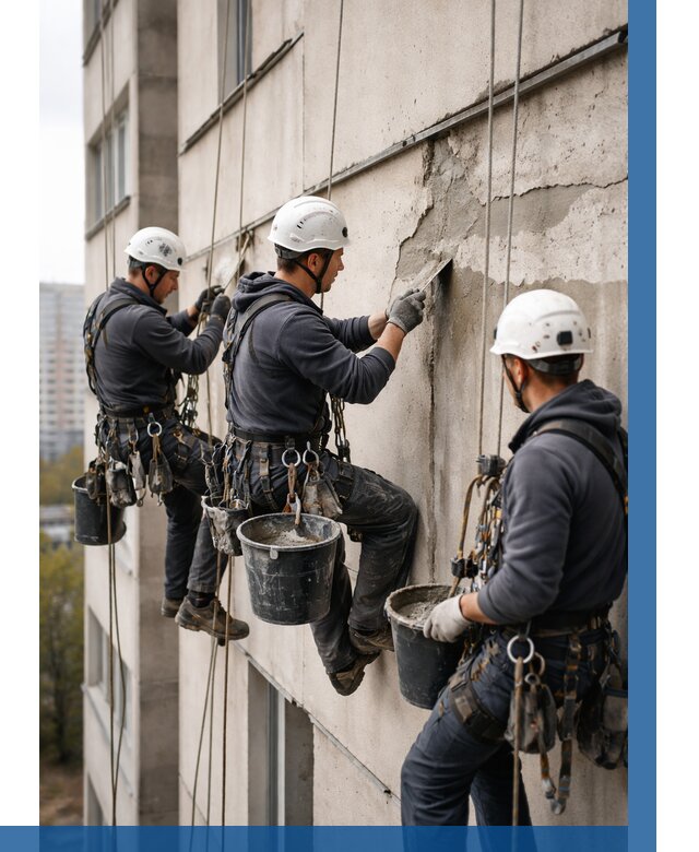 Ремонт бетонных элементов фасада в Карталах от 2608 р. | ВЫСОТНИК-Крт