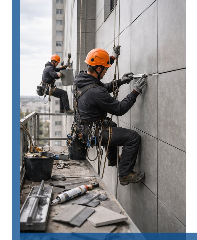 Профессиональный ремонт фасада из керамогранита в Карталах