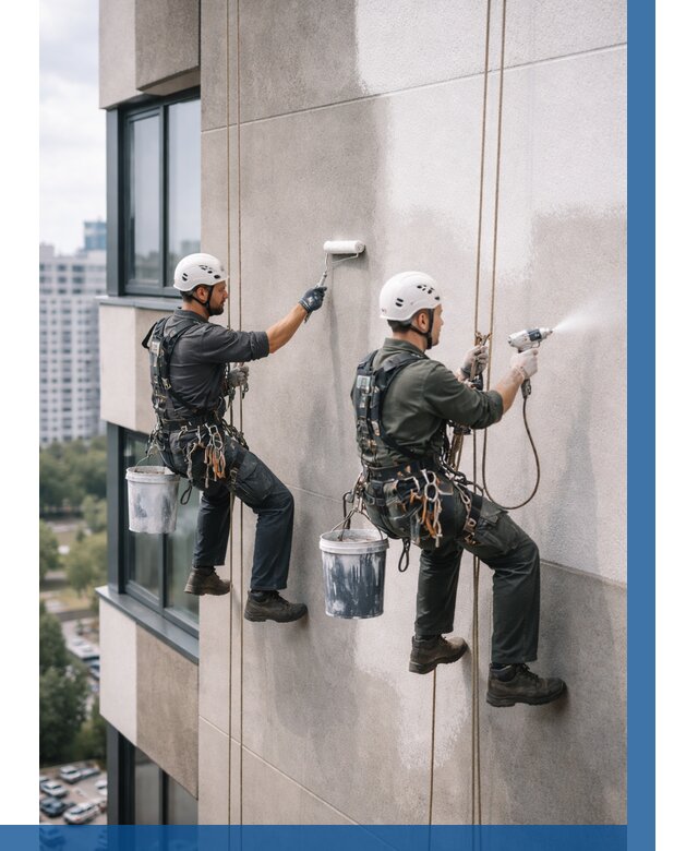 Покраска фасада альпинистами в Карталах от 313 р. | ВЫСОТНИК-Крт