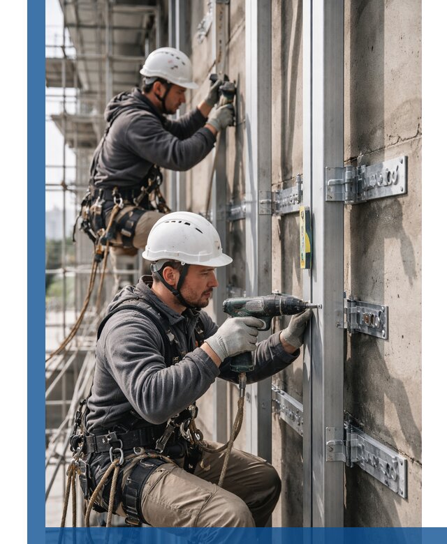 Монтаж и крепление подсистемы вентфасада в Карталах