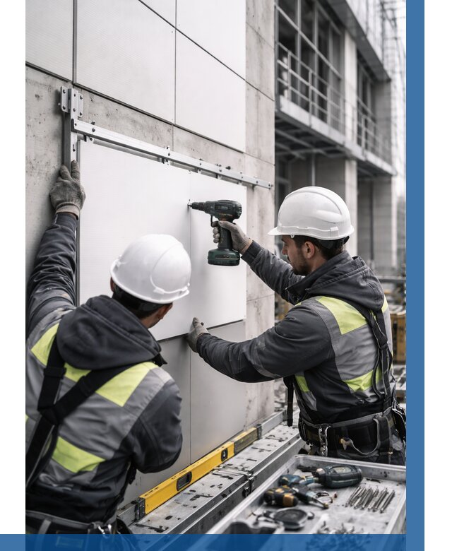 Монтаж композитных панелей фасада в Карталах от 2608 р. | ВЫСОТНИК-Крт