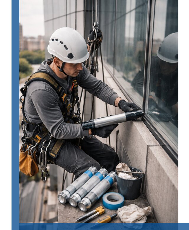 Герметизация стыков витража в Карталах для герметичных фасадов