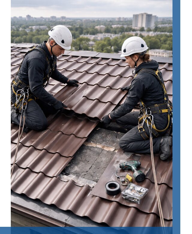 Ремонт металлочерепицы на крыше в Карталах от 939 р. | ВЫСОТНИК-Крт