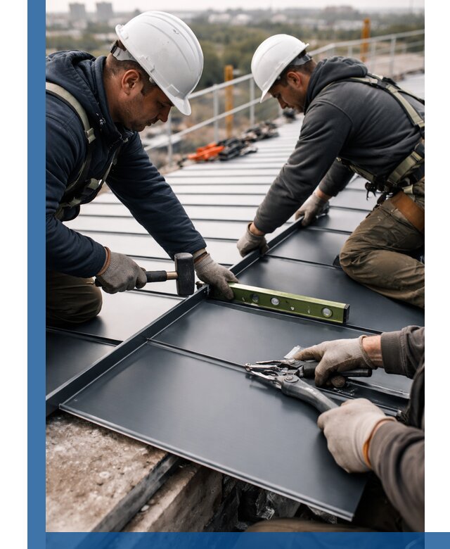 Монтаж фальцевой кровли в Карталах для промышленных зданий