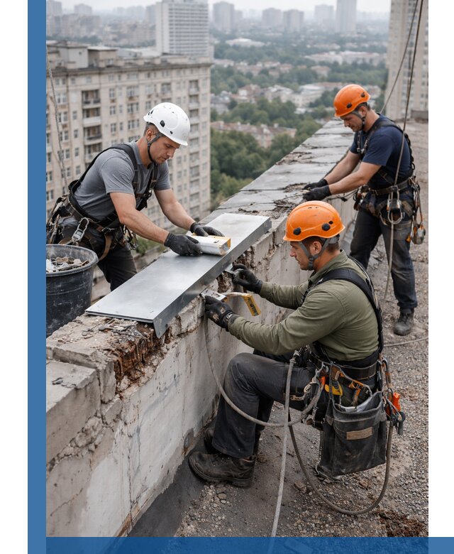 Ремонт парапета на кровле в Карталах, высотные работы с гарантией