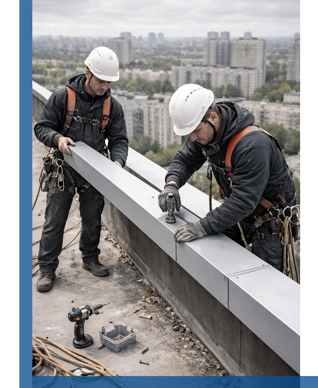 Монтаж парапетных крышек и ограждений кровли в Карталах