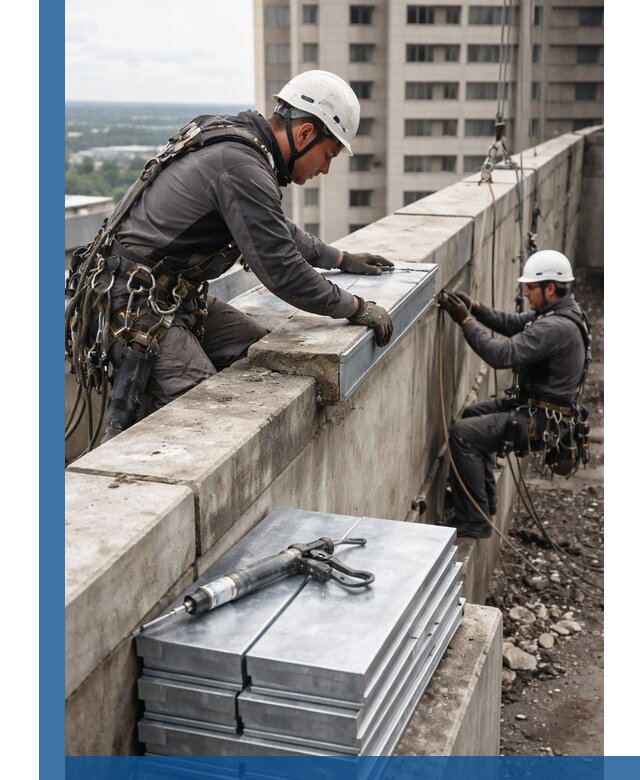 Замена парапетных крышек и установка новых в Карталах