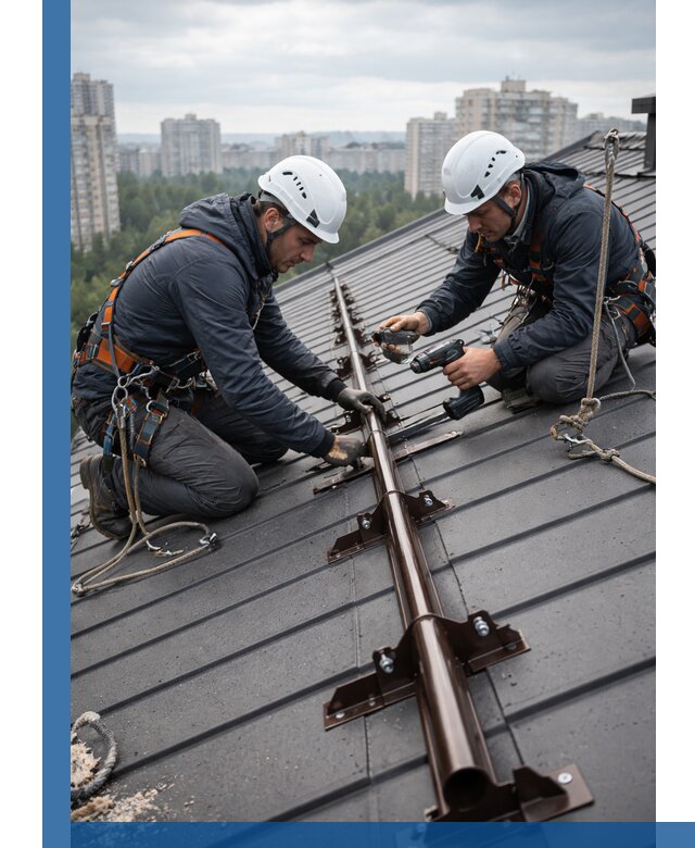 Монтаж снегозадержателей на кровле зданий в Карталах под ключ