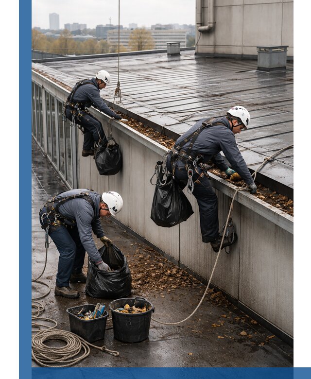 Очистка кровли по периметру в Карталах силами промышленных альпинистов