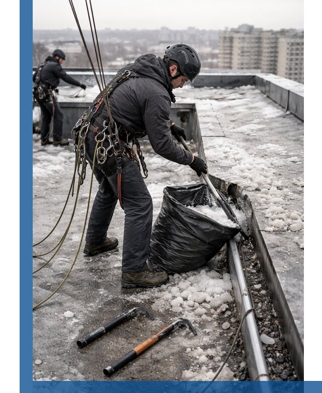 Аварийная очистка кровли в Карталах от промальпинистов