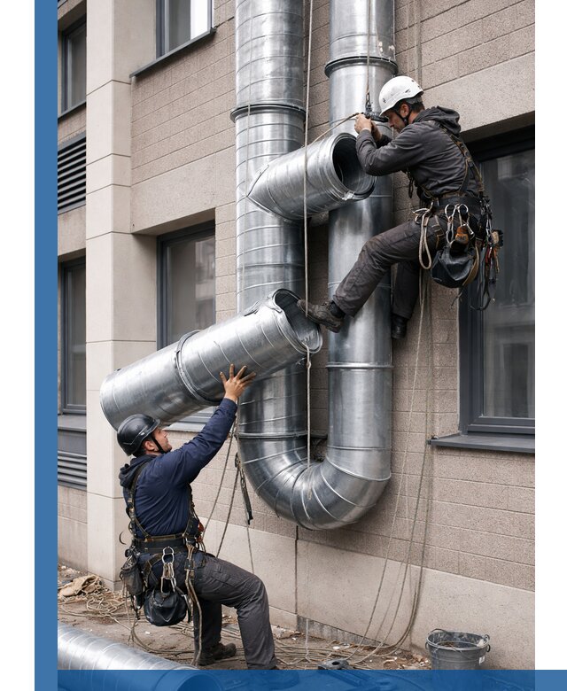 Монтаж фасадных воздуховодов в Карталах с герметизацией и крепежом