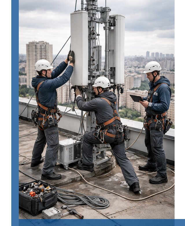 Монтаж антенн связи на крыше в Карталах с вводом в эксплуатацию