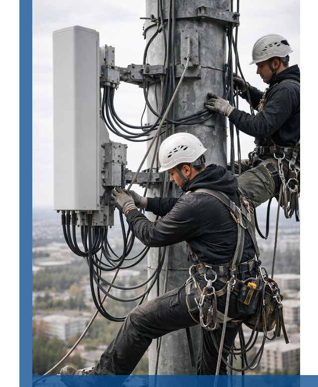 Монтаж оборудования связи на мачте в Карталах с пусконаладкой