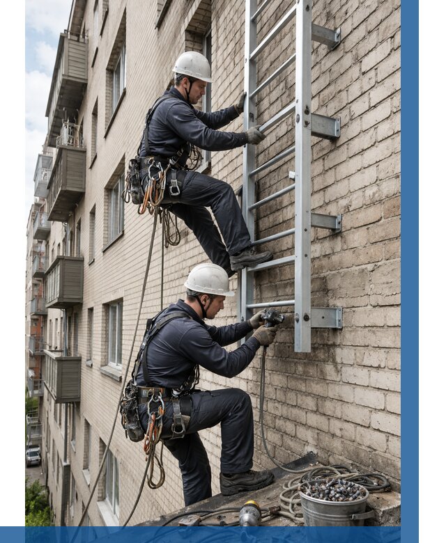 Монтаж пожарной лестницы в Карталах от 26078 р заказать у ВЫСОТНИК-Крт