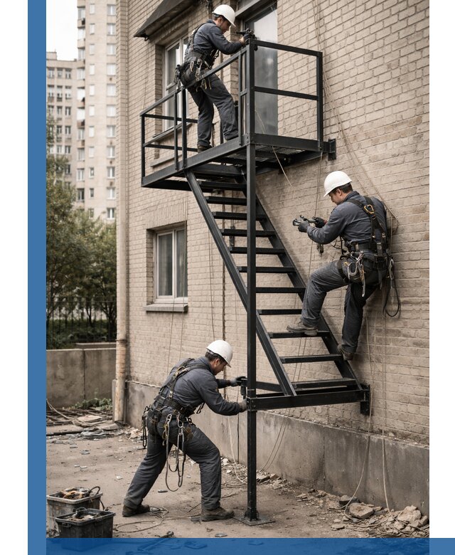 Монтаж пожарной лестницы в Карталах, установка и крепление