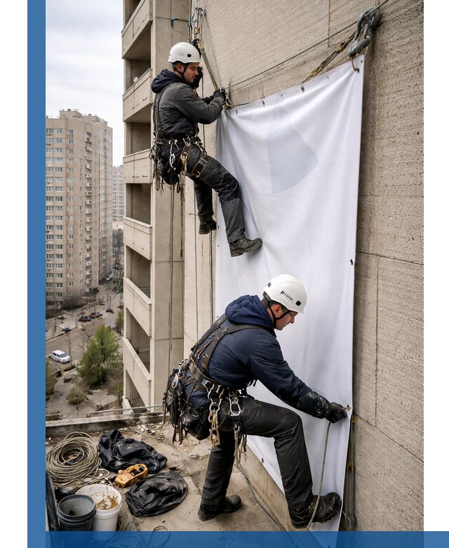 Профессиональный монтаж баннеров на фасаде в Карталах