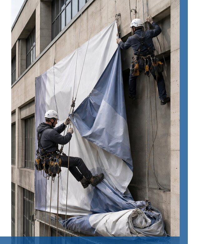 Демонтаж баннеров с фасада в Карталах от 4694 р. | ВЫСОТНИК-Крт