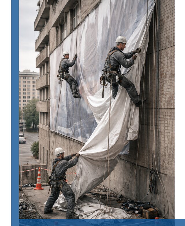 Демонтаж баннеров с фасада в Карталах оперативно и безопасно