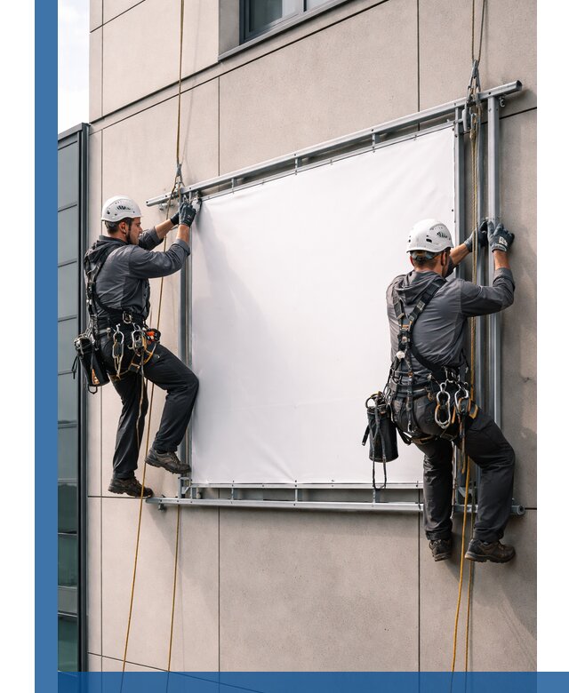 Монтаж наружной рекламной вывески в Карталах под ключ