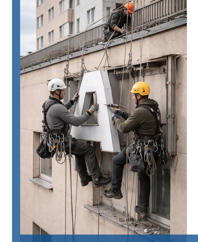 Ремонт и восстановление наружных вывесок на высоте в Карталах