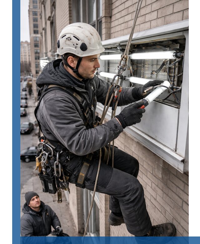 Профессиональная замена ламп в наружной вывеске в Карталах