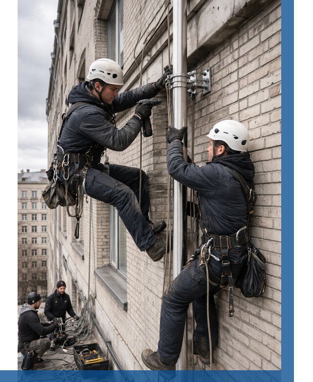 Монтаж флагштока на здании в Карталах от 6780 р. | ВЫСОТНИК-Крт