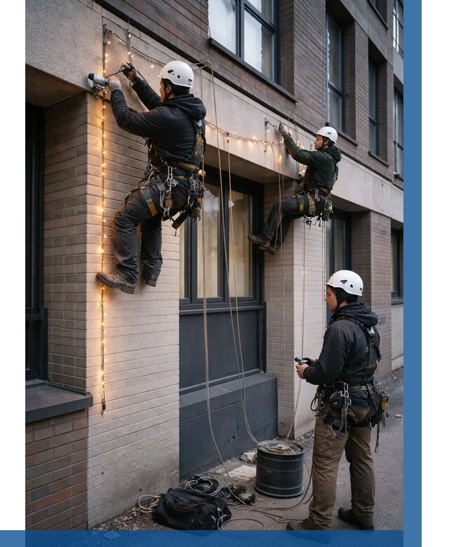 Монтаж гирлянд на фасаде в Карталах от 3651 р. | ВЫСОТНИК-Крт