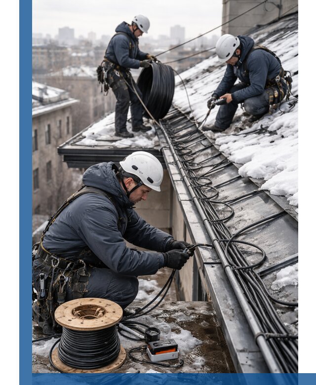 Монтаж греющего кабеля на кровле в Карталах под ключ