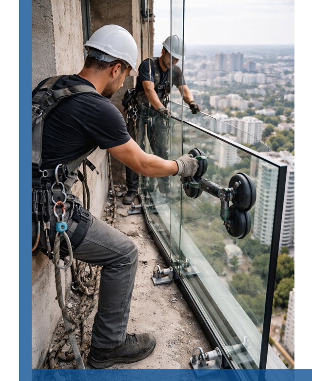 Монтаж стеклянных ограждений под ключ с гарантией в Карталах
