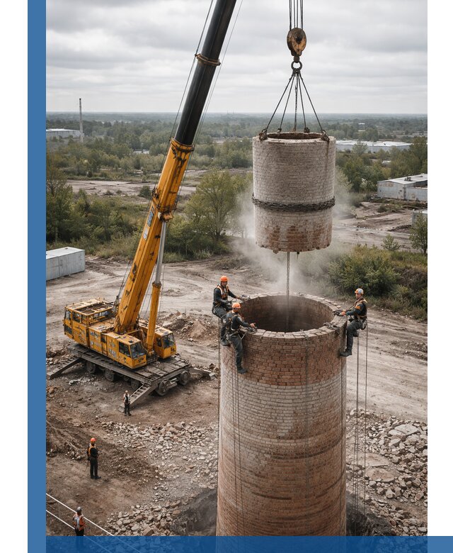 Демонтаж дымовой трубы в Карталах с гарантиями безопасности