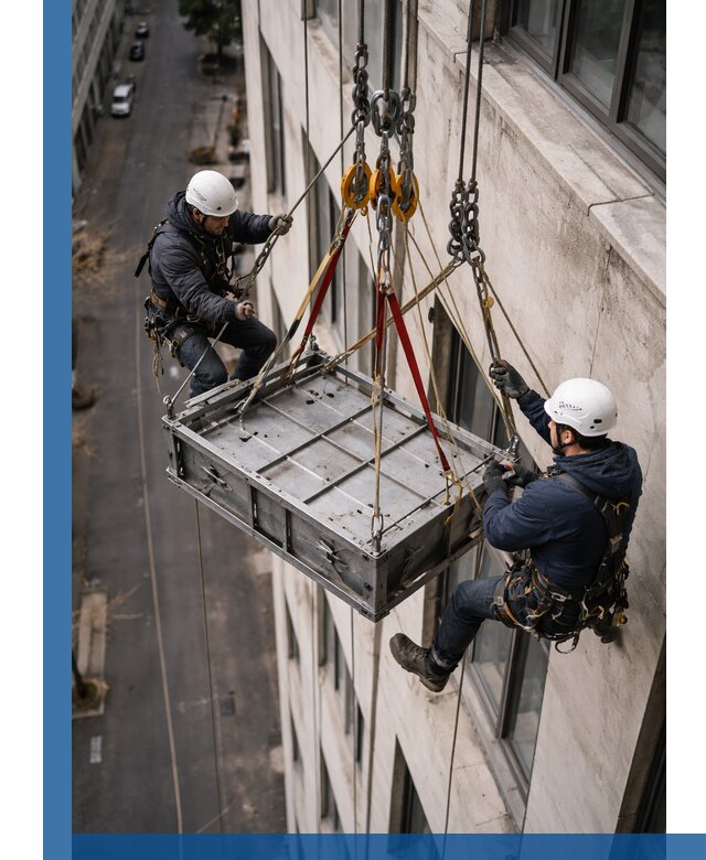 Спуск и подъем грузов по фасаду в Карталах для зданий