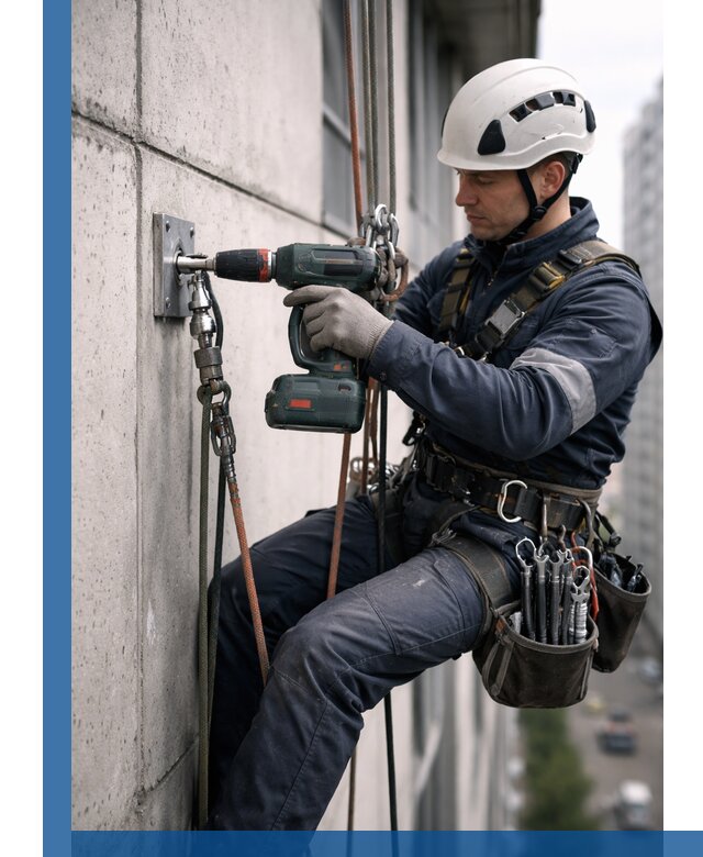 Установка анкерных точек для высотных работ в Карталах