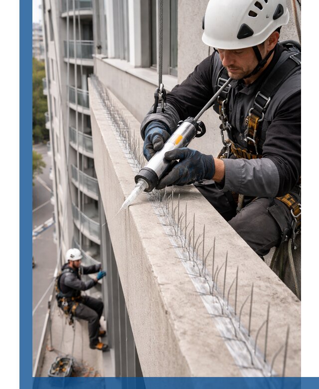 Установка шипов от птиц на фасадах и кровлях в Карталах